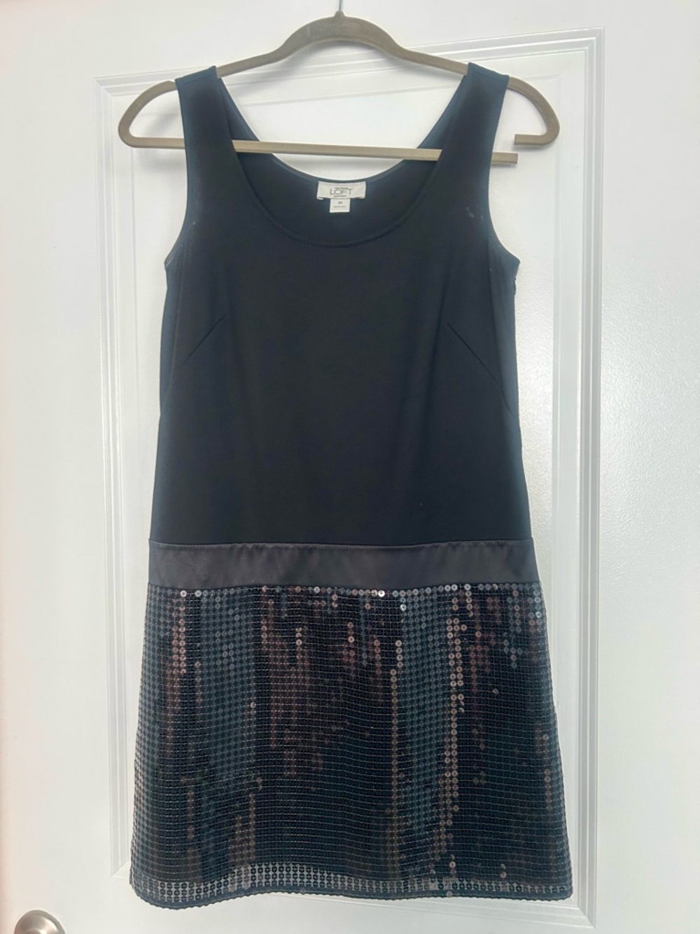 LOFT Black Tank Dress with Sequin Skirt